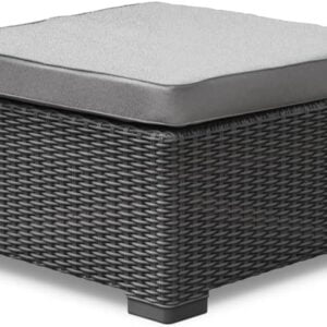 Allibert by Keter California taboret/podnóżek/stolik ogrodowy z plastiku, z poduszką na zewnątrz, szary, imitacja rattanu, 68 x 68 x 35 cm