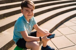 Gadżety lifestyle’owe na stole – smartwatch, słuchawki i głośnik Bluetooth